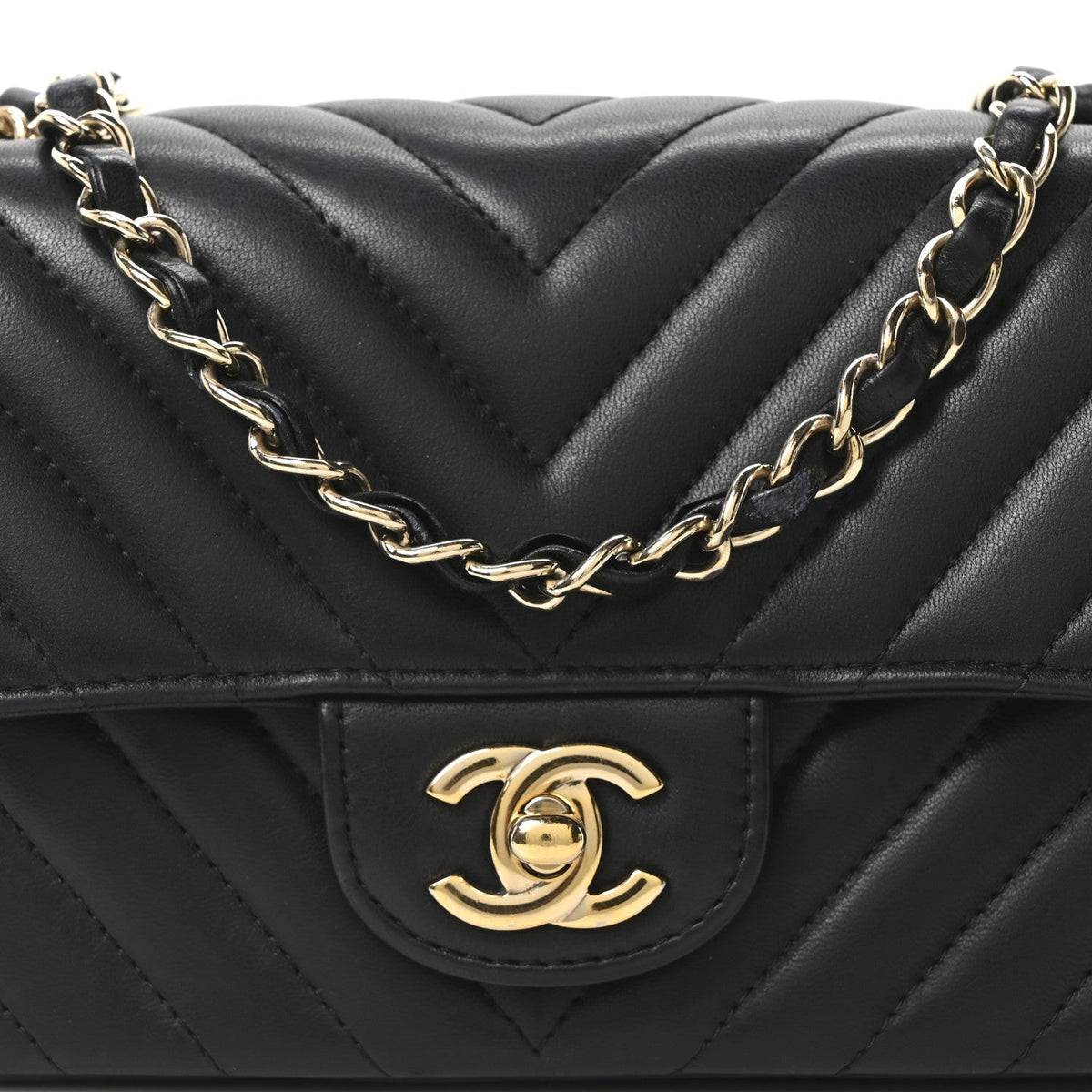 Lambskin Chevron Quilted Mini Rectangular Flap Black