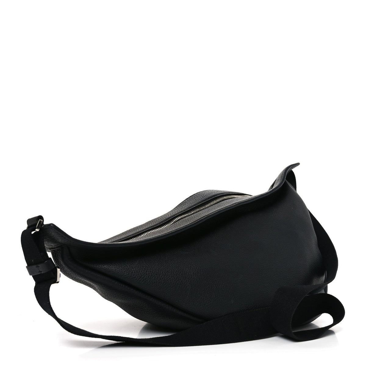 Grained Calfskin Large Slouchy Banana Bag Black