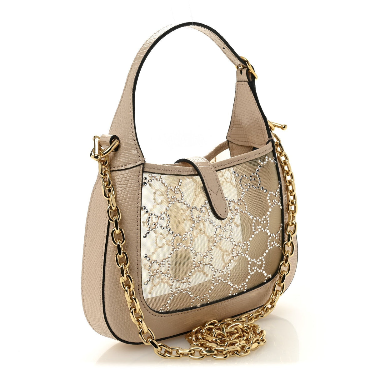 Lizard Mesh Crystal GG Monogram Mini Jackie 1961 Hobo Light Powder Skin Rose