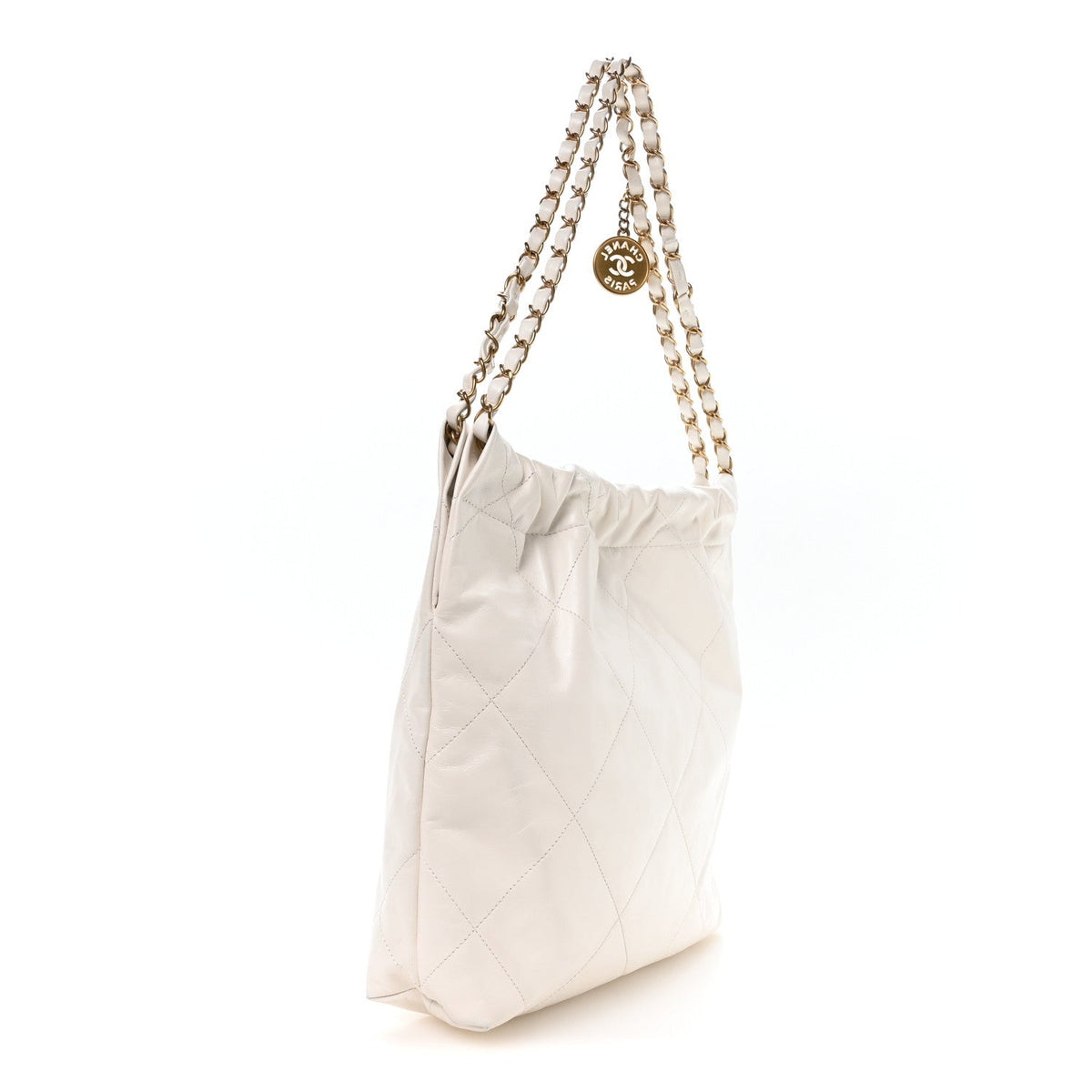 Shiny Calfskin Quilted Small Chanel 22 White