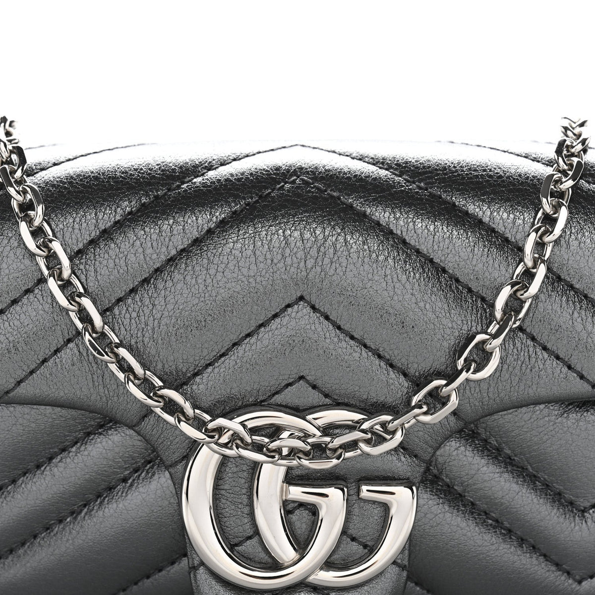 Metallic Lambskin Matelasse Mini GG Marmont Shoulder Bag Piombo