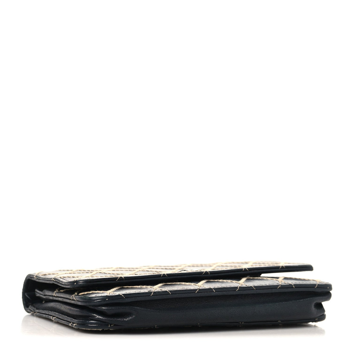 Calfskin Diamond Stitch Wallet On Chain WOC Black