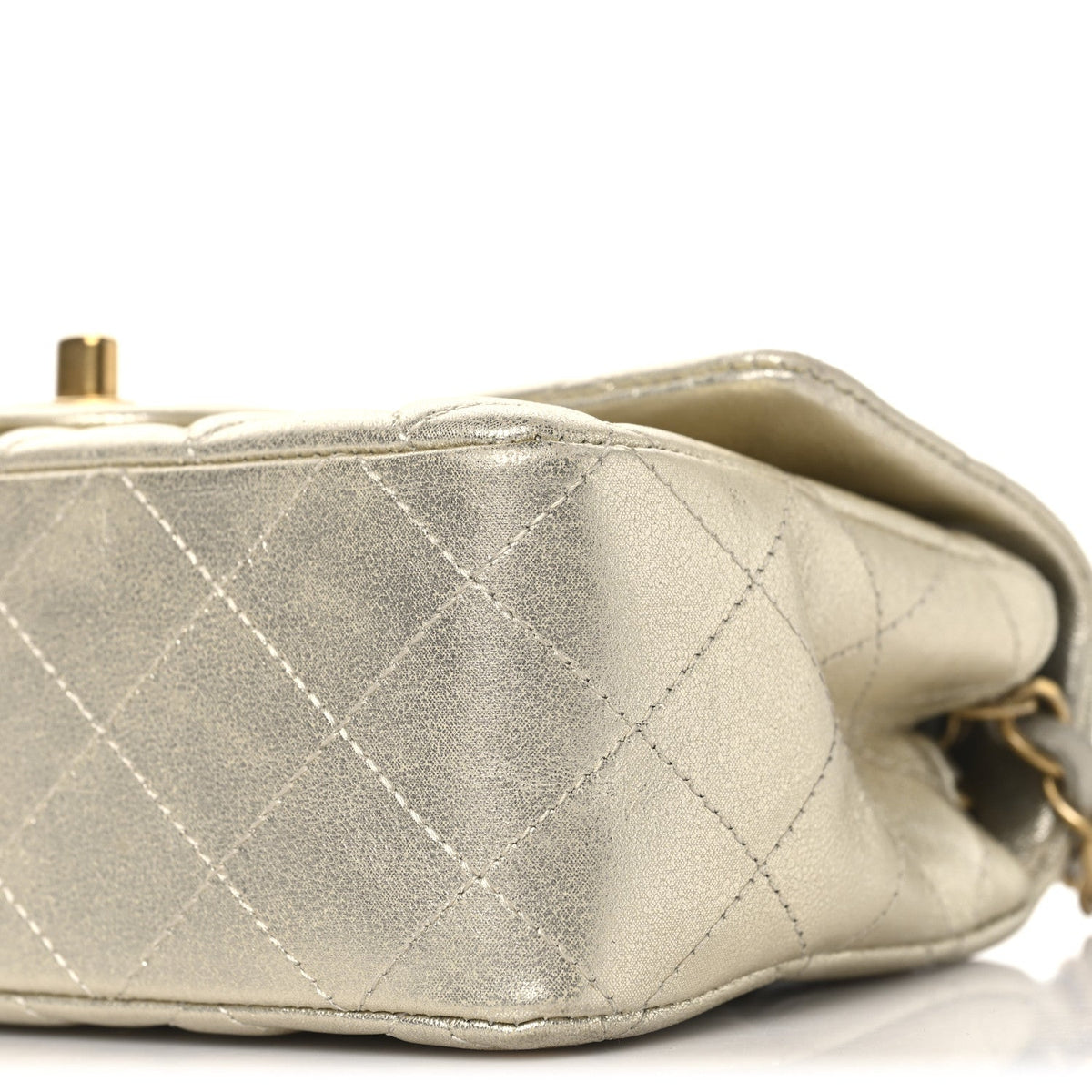 Metallic Lambskin Quilted Mini Rectangular Flap Gold