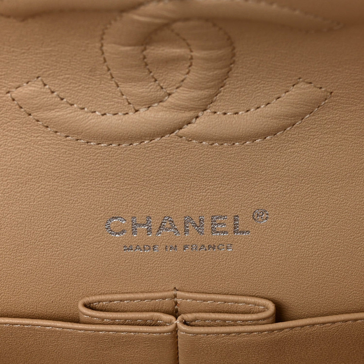 Lambskin Quilted Medium Double Flap Beige