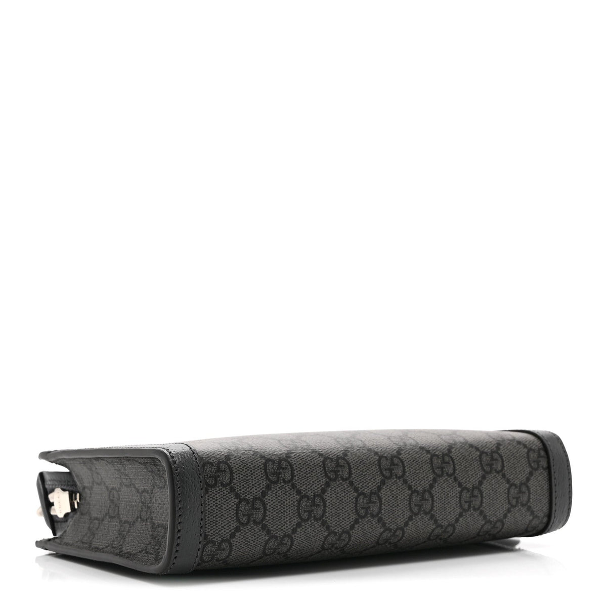 GG Supreme Monogram Textured Dollar Calfskin Web Small Ophidia Shoulder Bag  Grey Black Graphite Grey