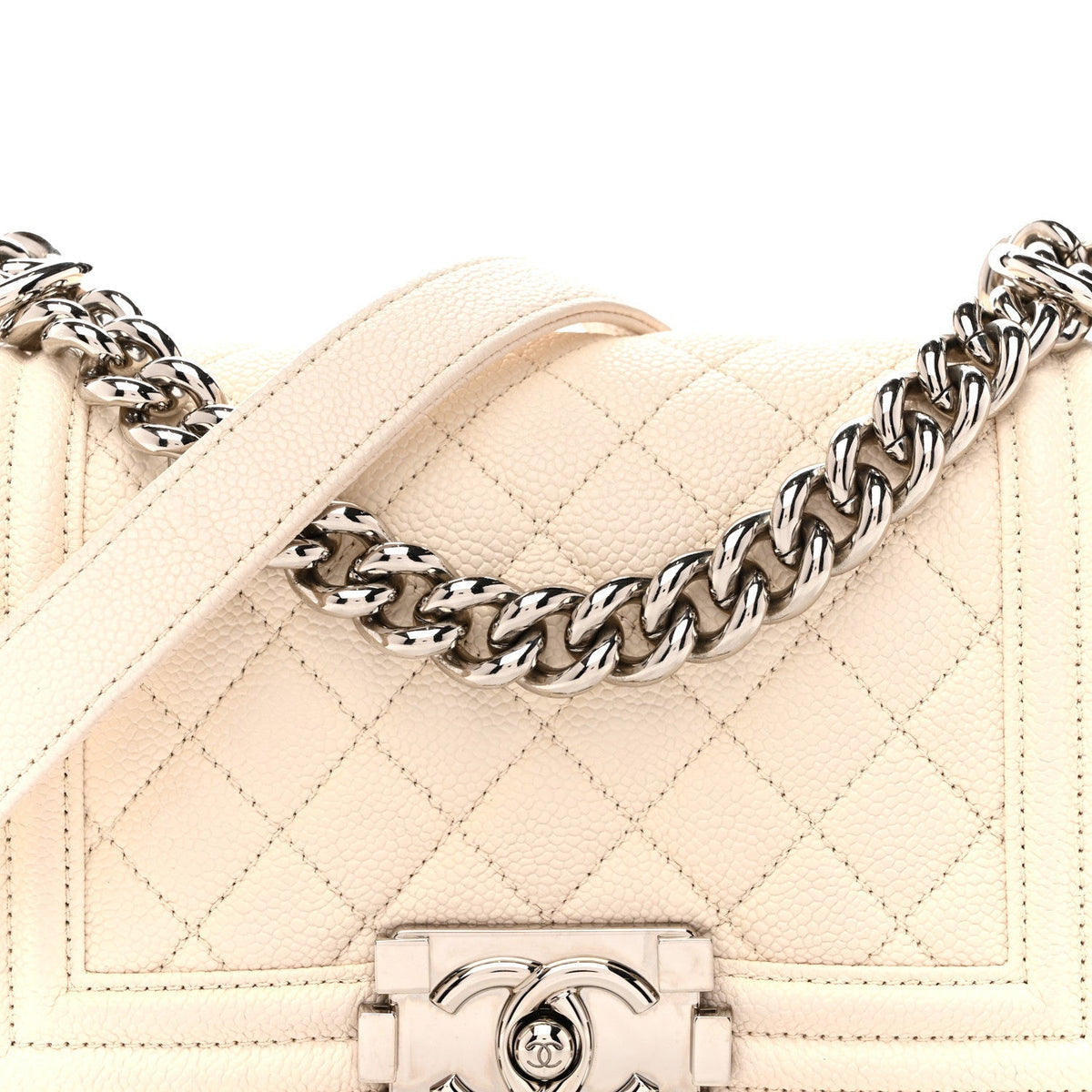 Caviar Quilted Small Boy Flap White