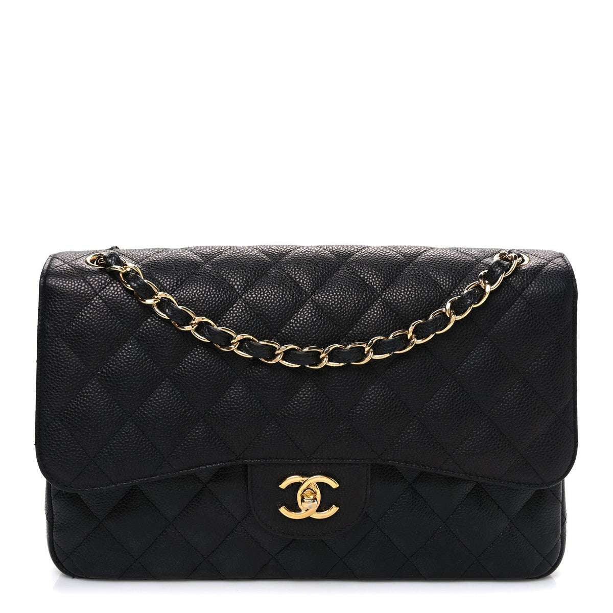 Caviar Quilted Jumbo Double Flap Black