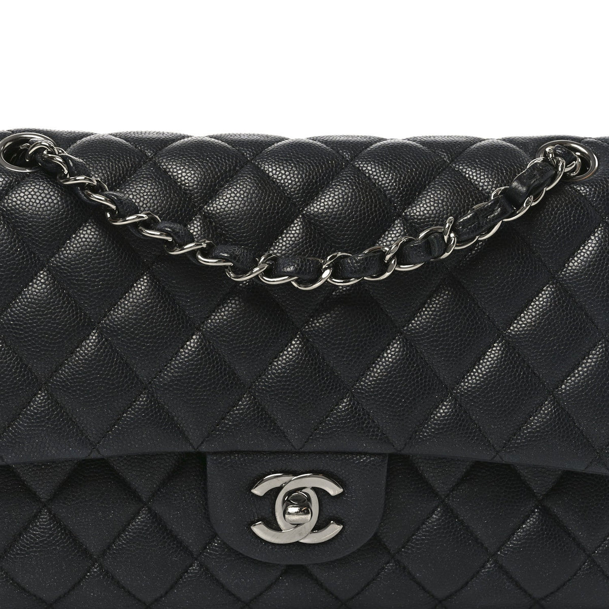 Iridescent Caviar Quilted Medium Double Flap Black