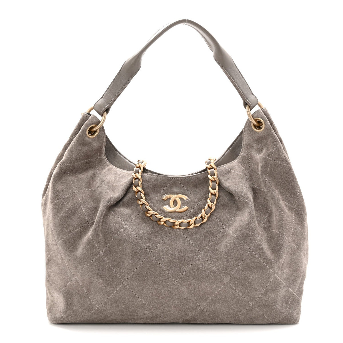 Suede Quilted Large Hobo Dark Grey
