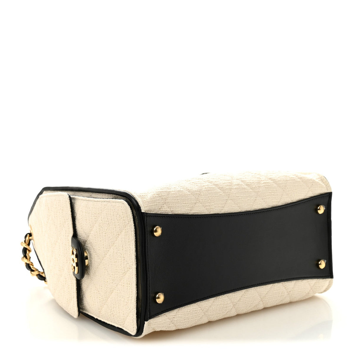 Braided Raffia Calfskin Quilted Small Chanel 25 Handbag White Black