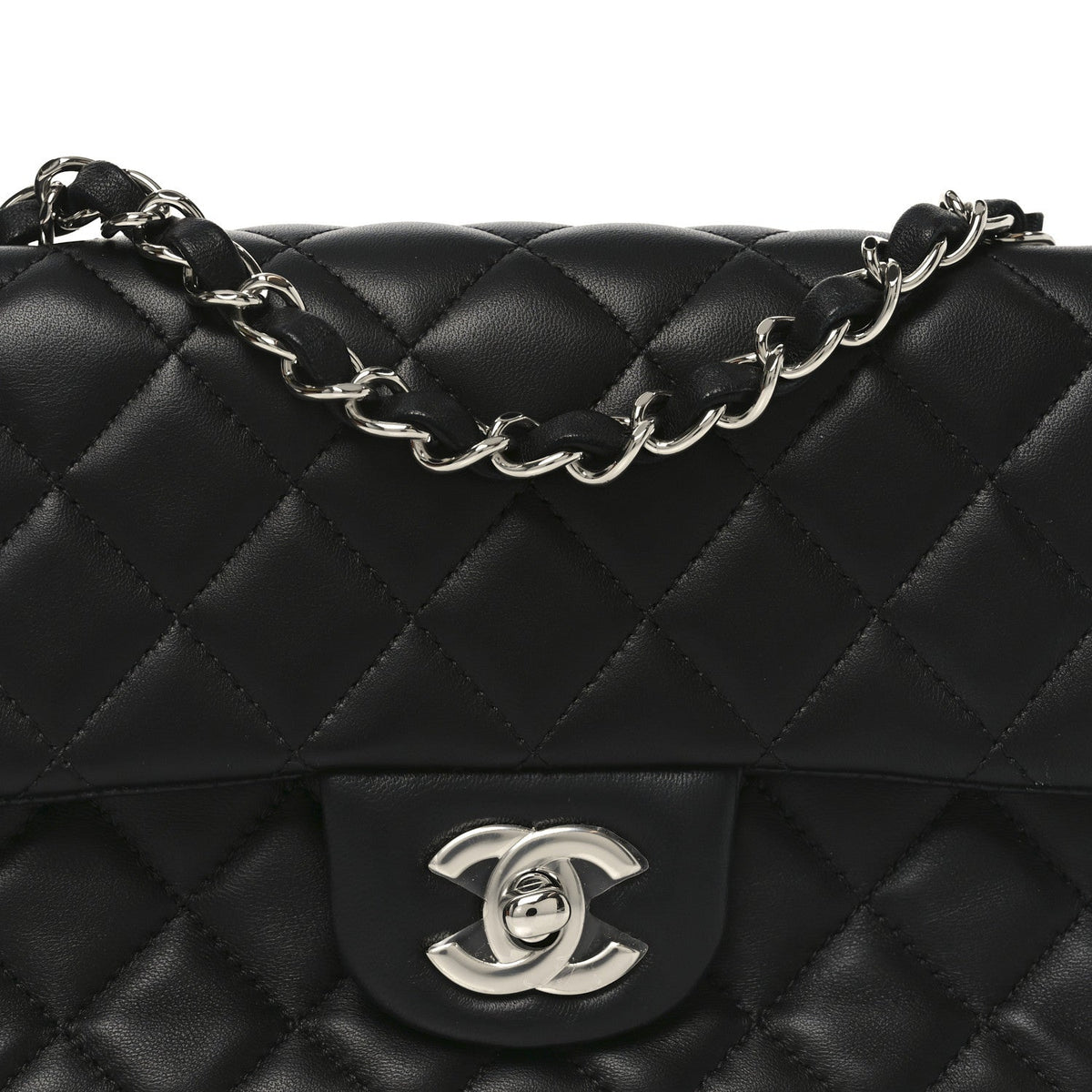 Lambskin Quilted Mini Rectangular Flap Black