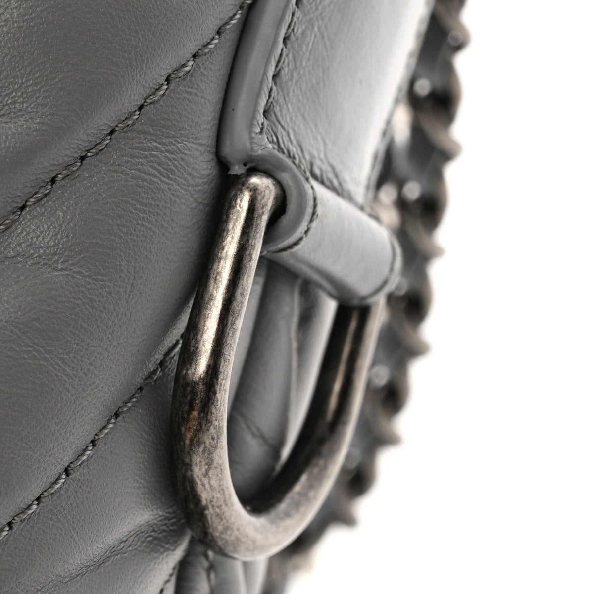 Aged Calfskin Chevron Quilted Small Gabrielle Hobo Grey