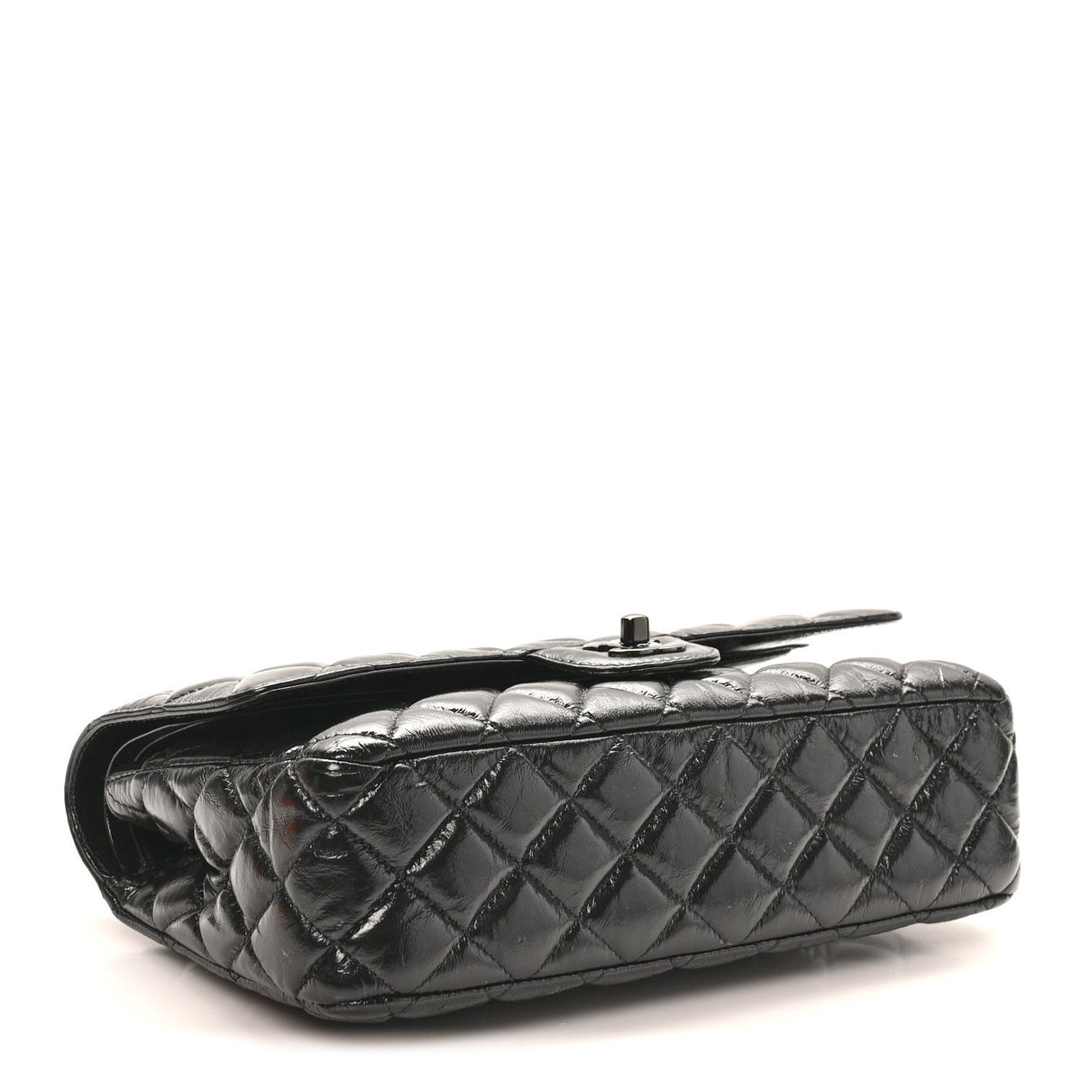 Shiny Crumpled Calfskin Quilted Medium Double Flap So Black