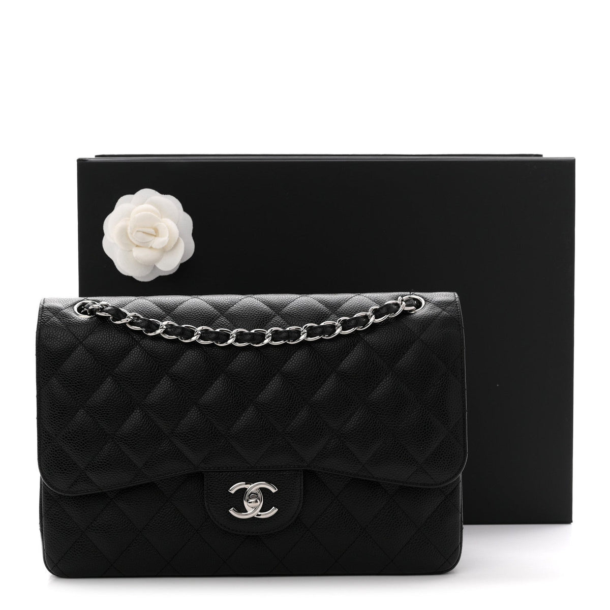 Caviar Quilted Jumbo Double Flap Black