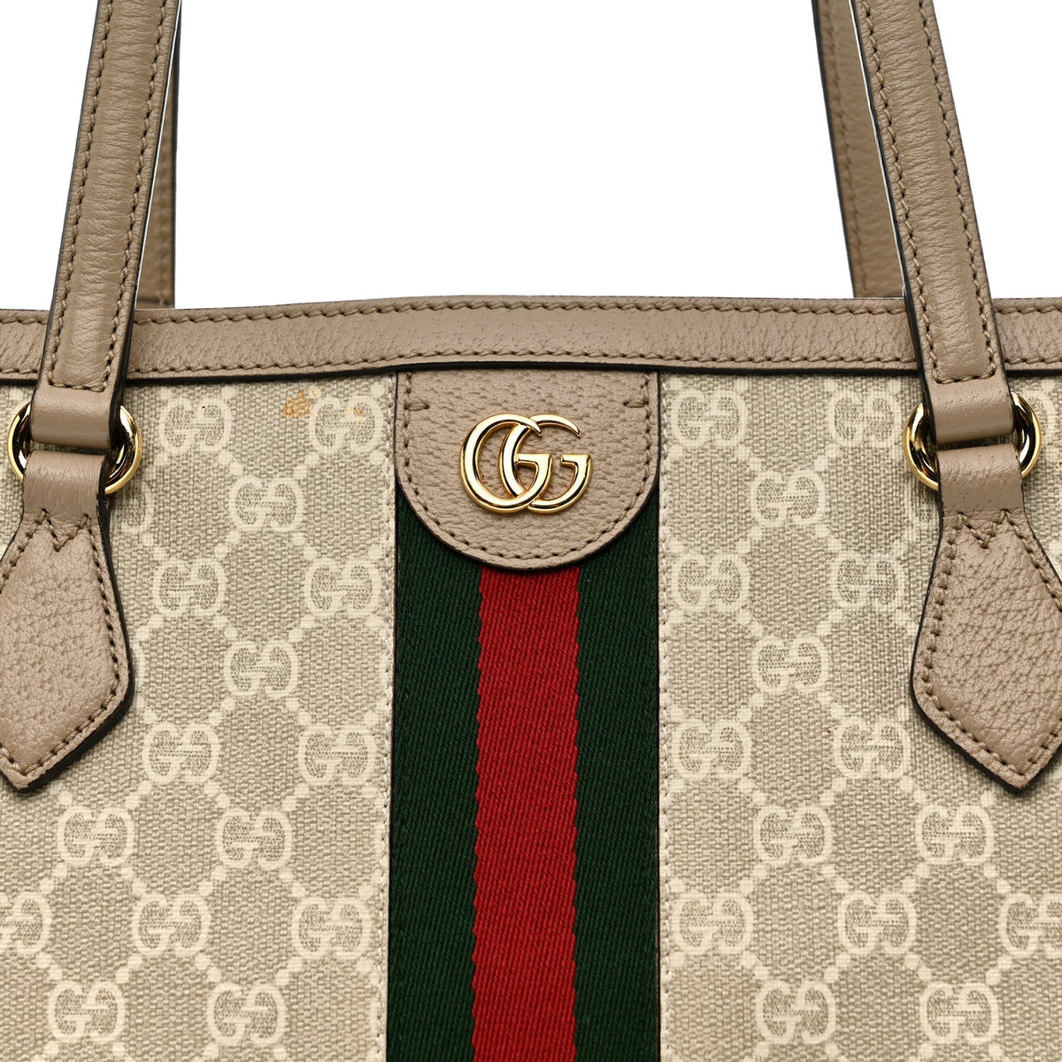 GG Supreme Monogram Textured Dollar Calfskin Web Medium Ophidia Shopping Tote Beige Mystic White Oatmeal