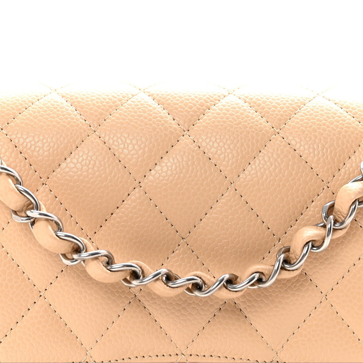 Caviar Quilted Medium Double Flap Beige