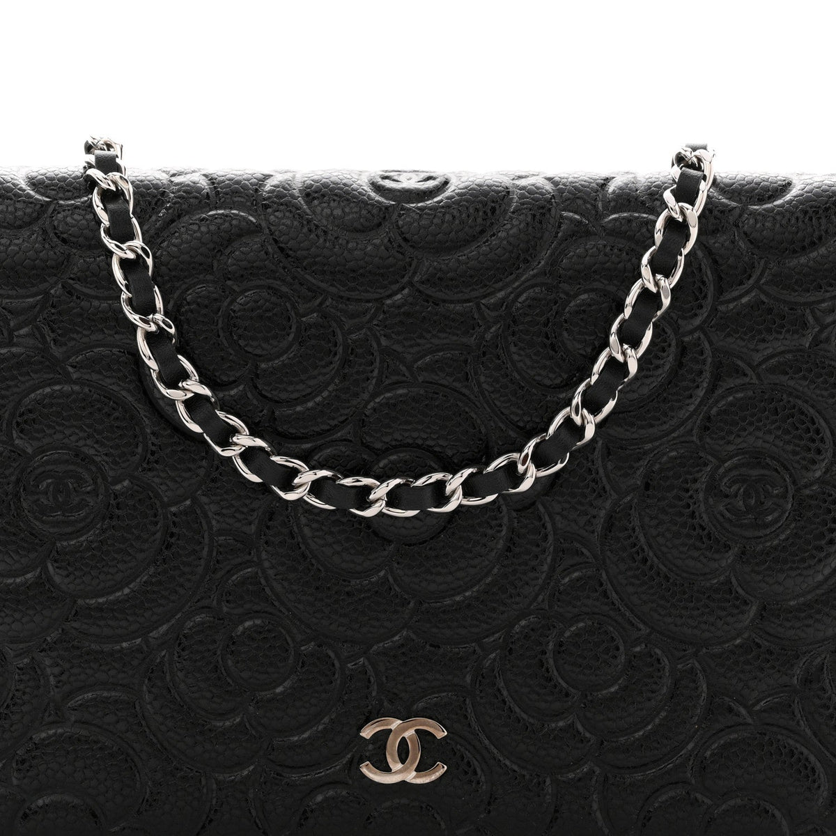 Caviar Camellia Embossed Wallet On Chain WOC Black