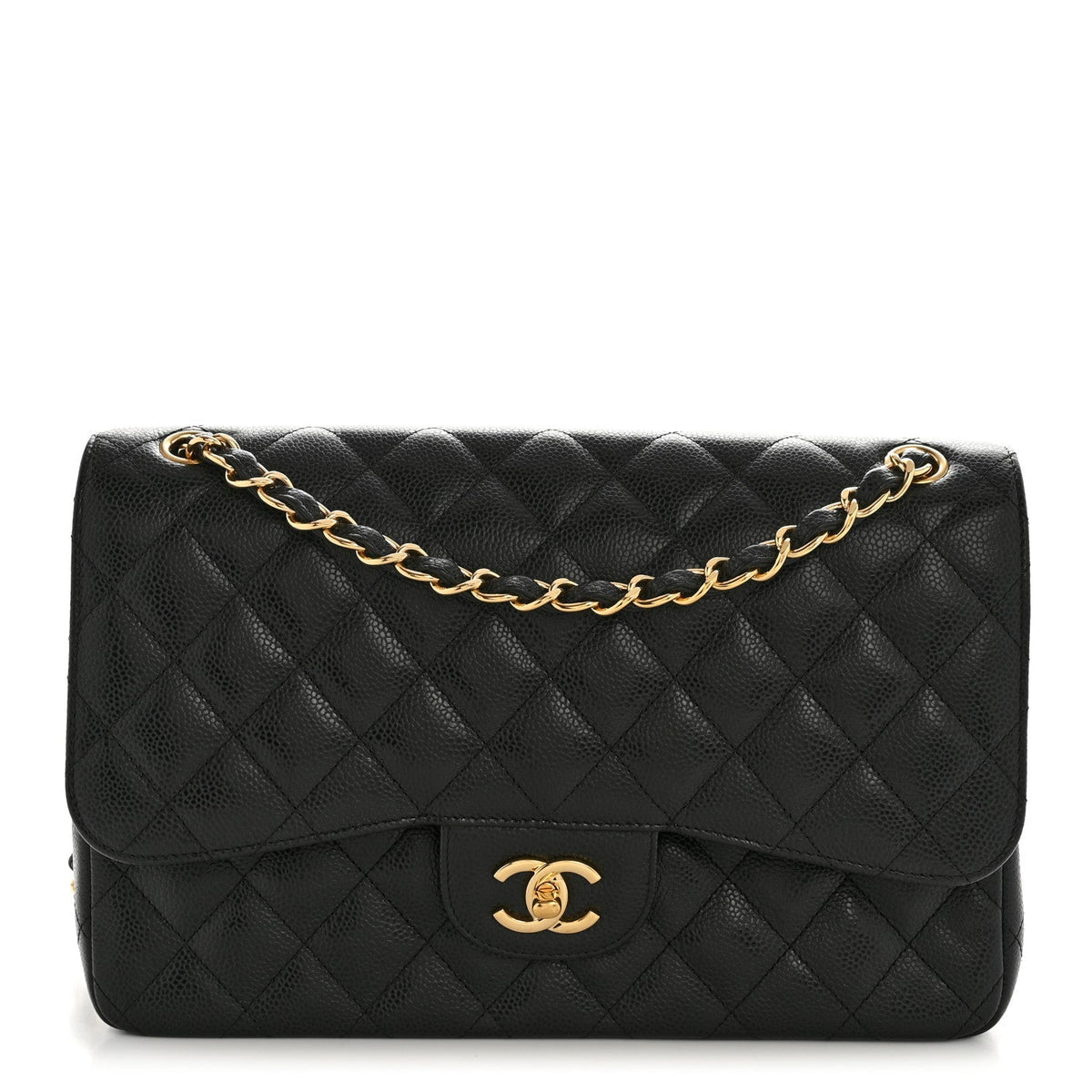 Caviar Quilted Jumbo Double Flap Black