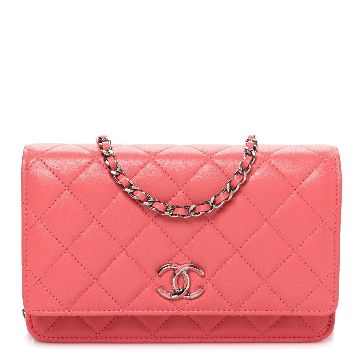 Lambskin Quilted Wallet On Chain WOC Pink