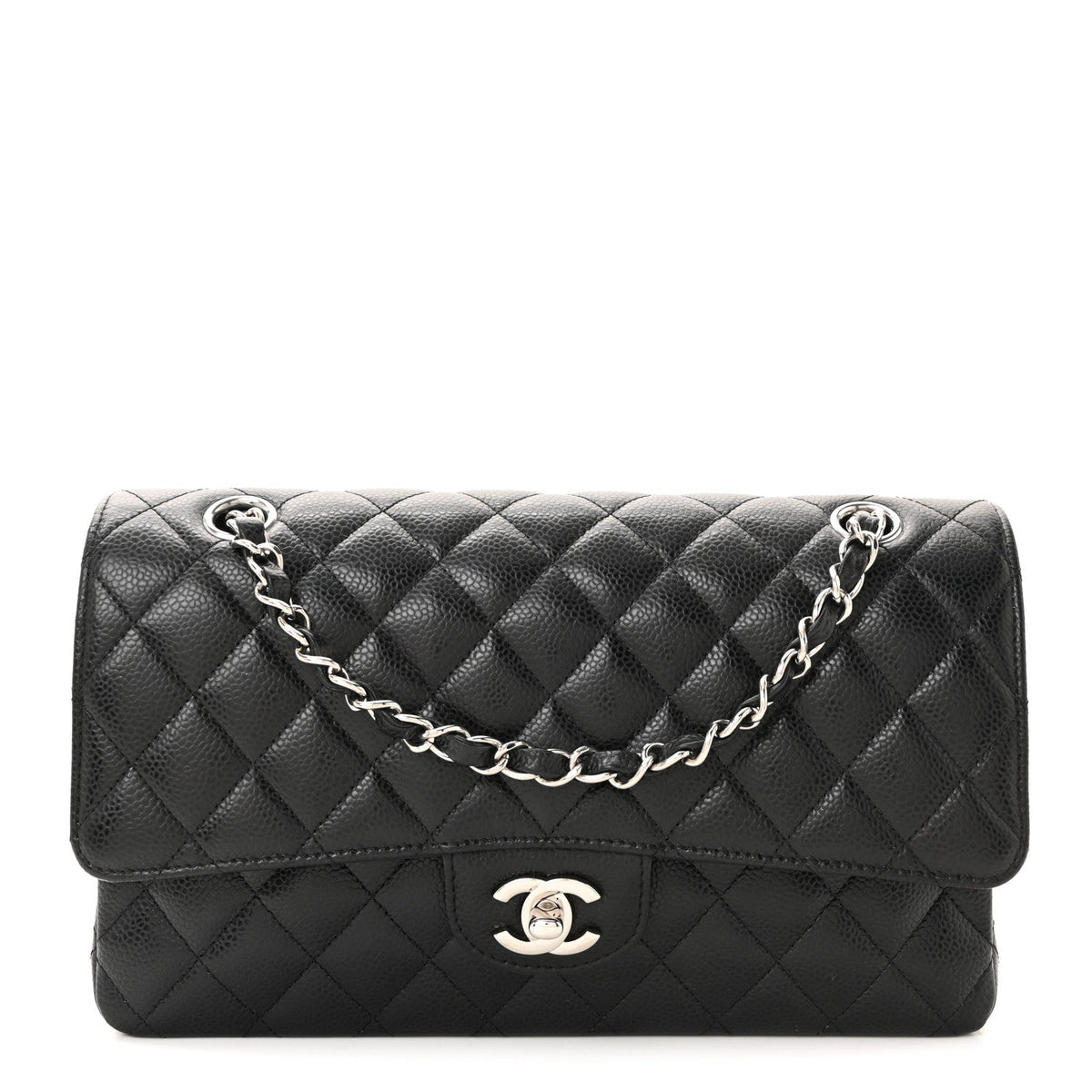 Caviar Quilted Medium Double Flap Black