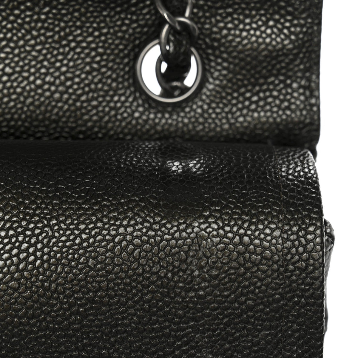 Metallic Caviar Quilted Medium Double Flap Dark Charcoal