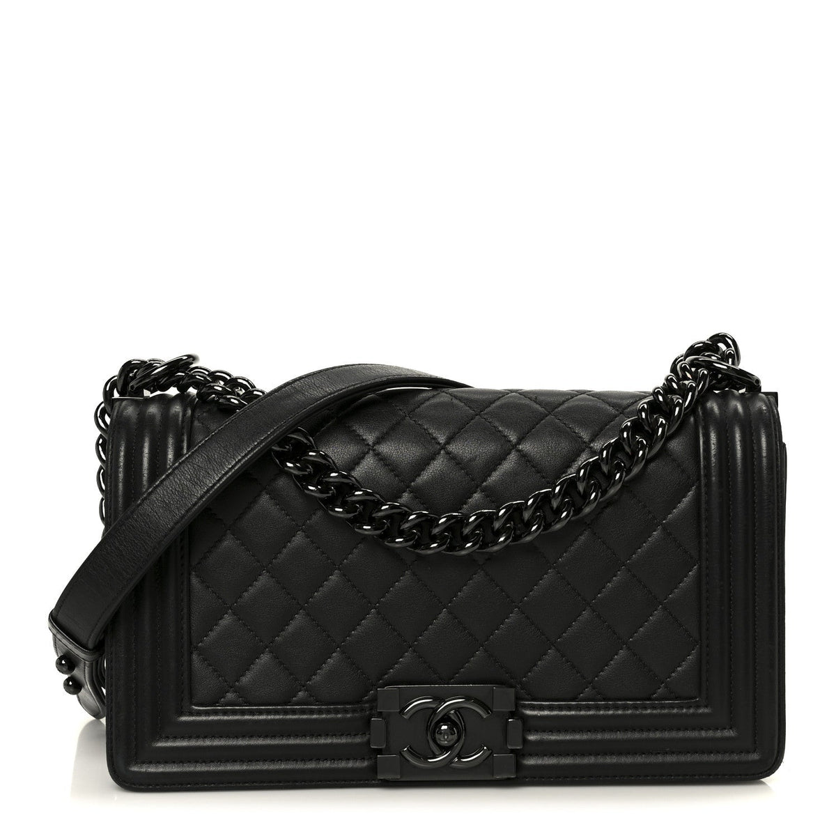 Calfskin Quilted Medium Boy Flap So Black