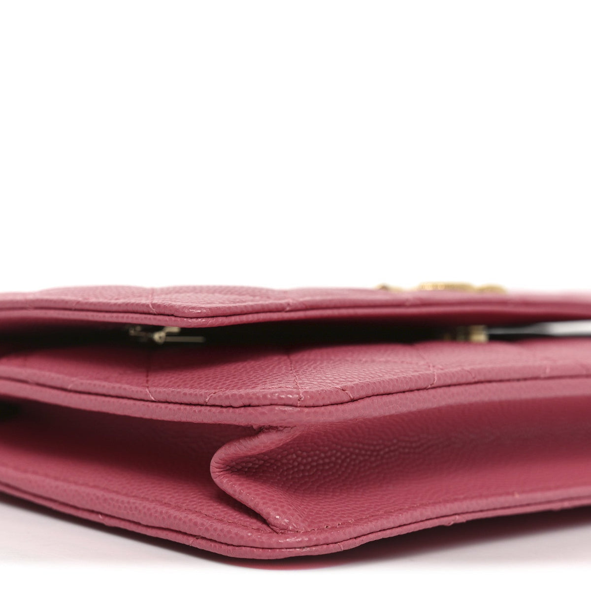 Caviar Quilted Textured CC Wallet On Chain WOC Pink