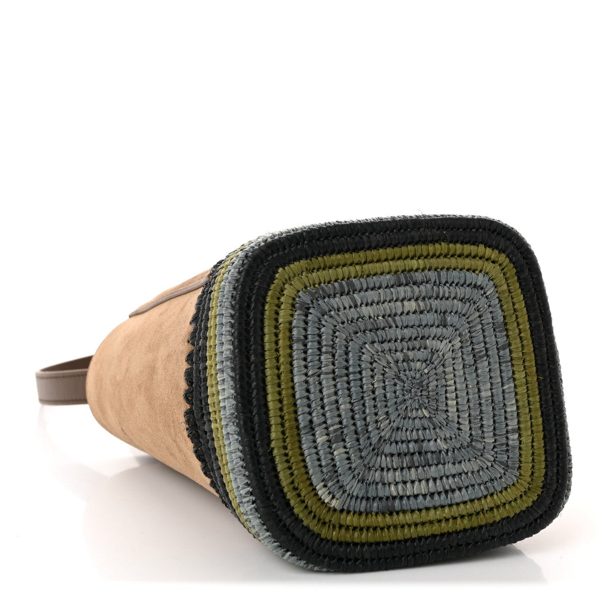 Suede Raffia Striped Mini Pebble Bucket Bag Brown