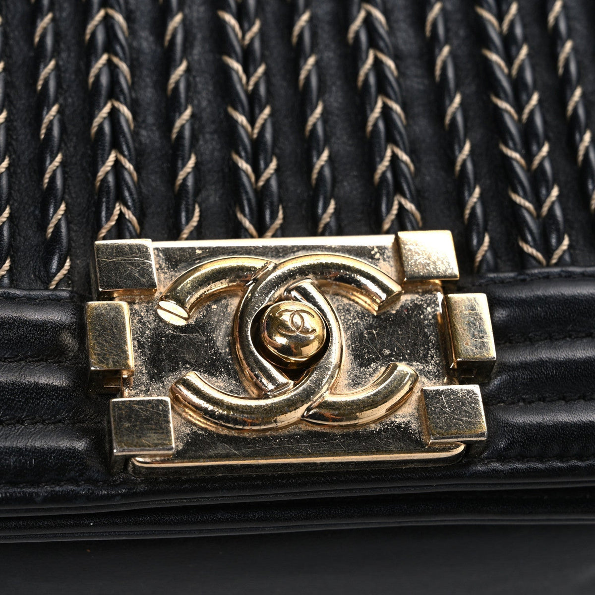 Calfskin Braided Small Boy Flap Black