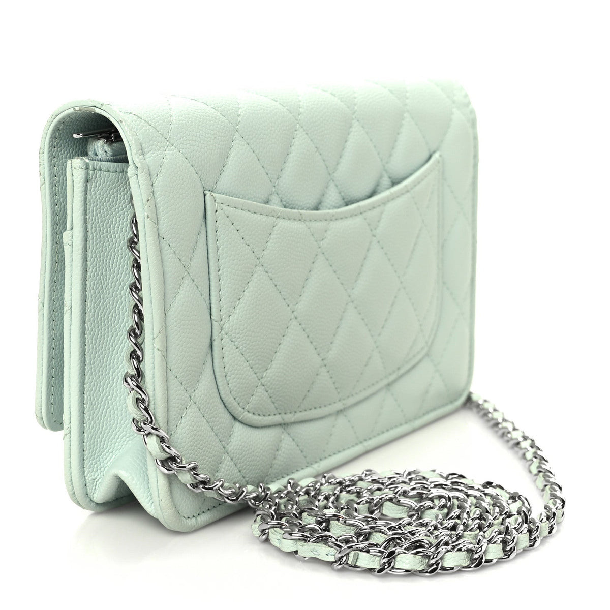 Caviar Quilted Wallet on Chain WOC Light Blue