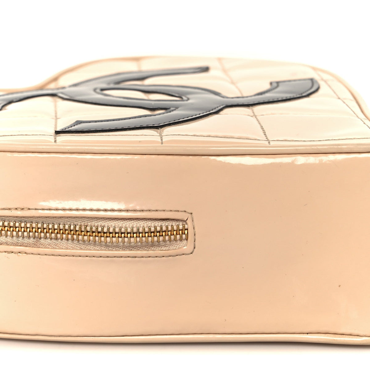 Patent Quilted CC Barbie Heart Vanity Case Beige