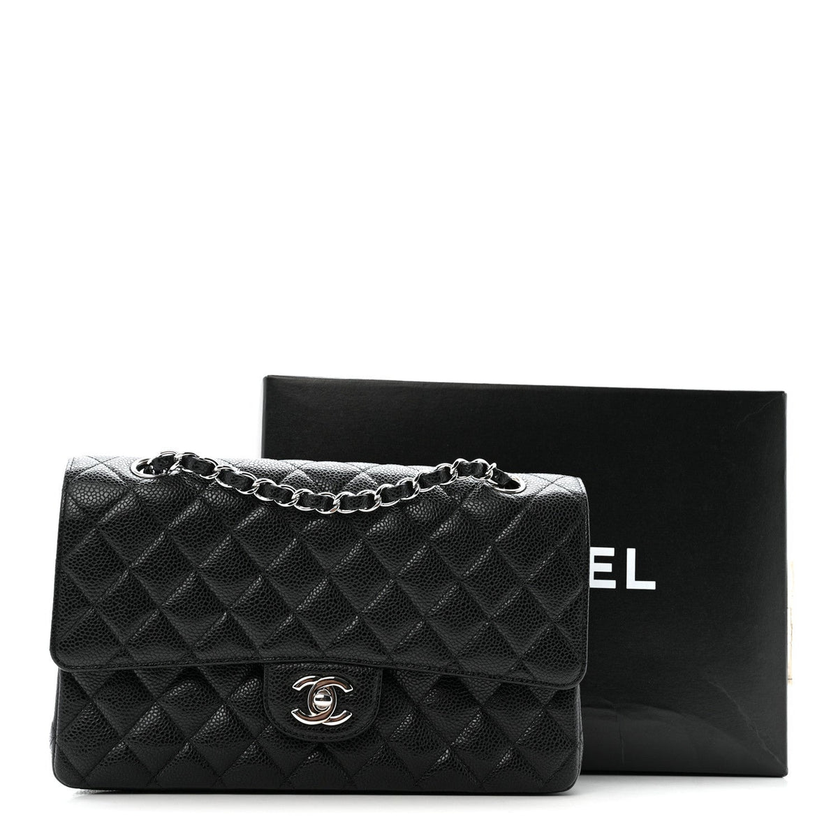 Caviar Quilted Medium Double Flap Black