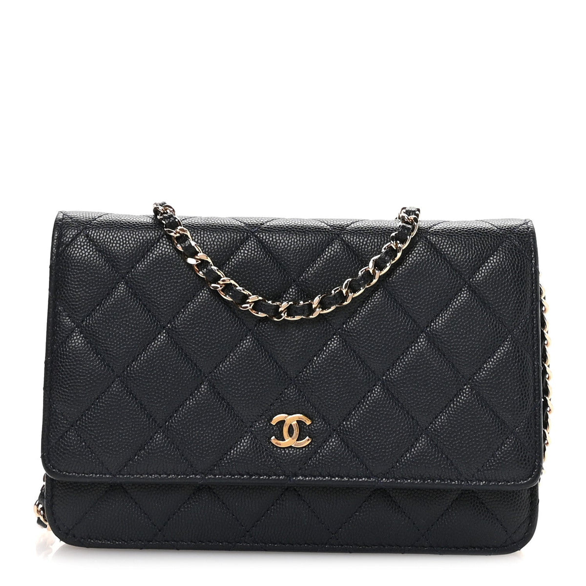 Caviar Quilted Wallet on Chain WOC Navy Blue