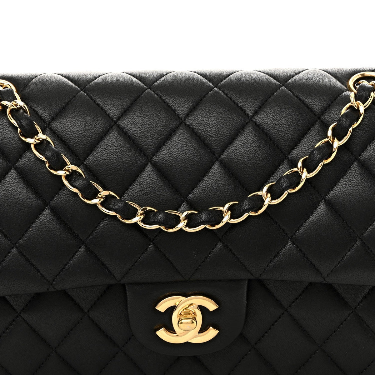 Lambskin Quilted Medium Double Flap Black