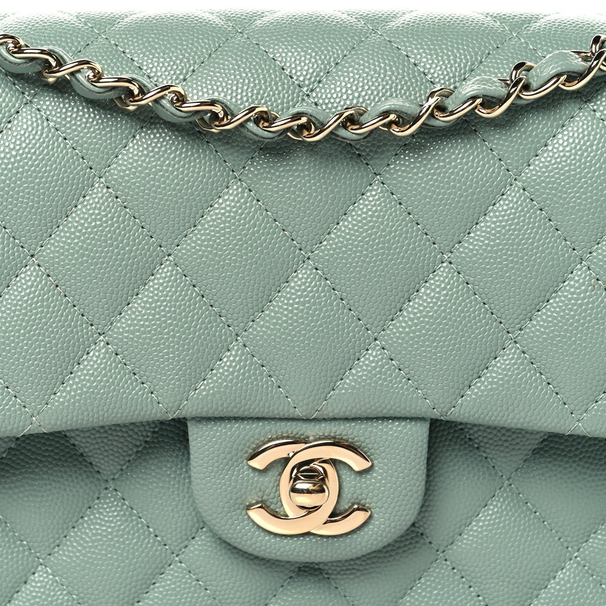 Caviar Quilted Medium Double Flap Dark Green