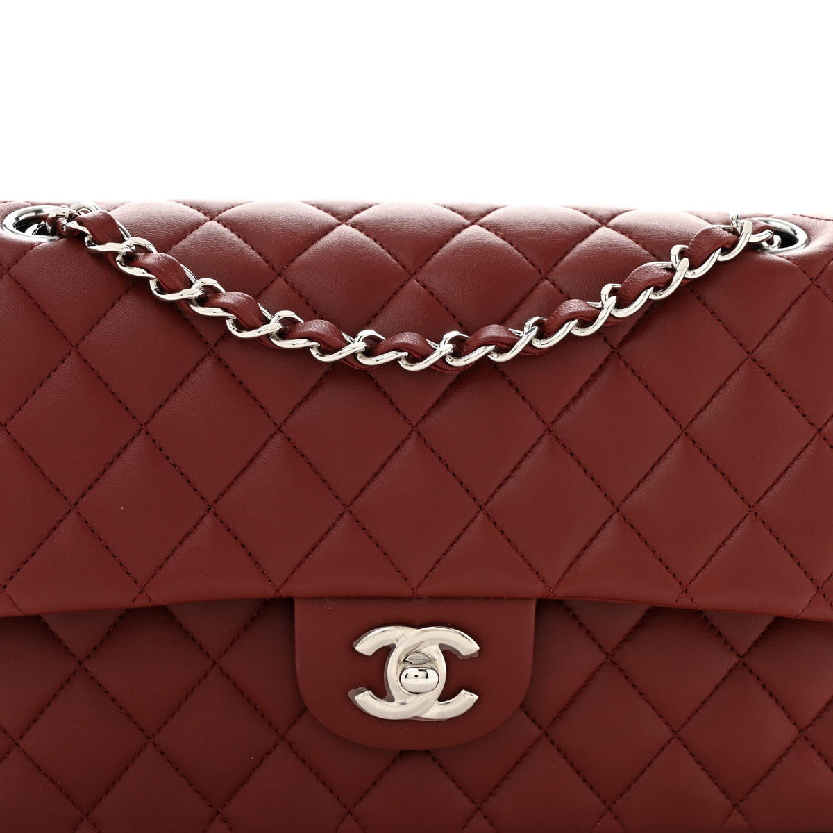 Lambskin Quilted Medium Double Flap Burgundy