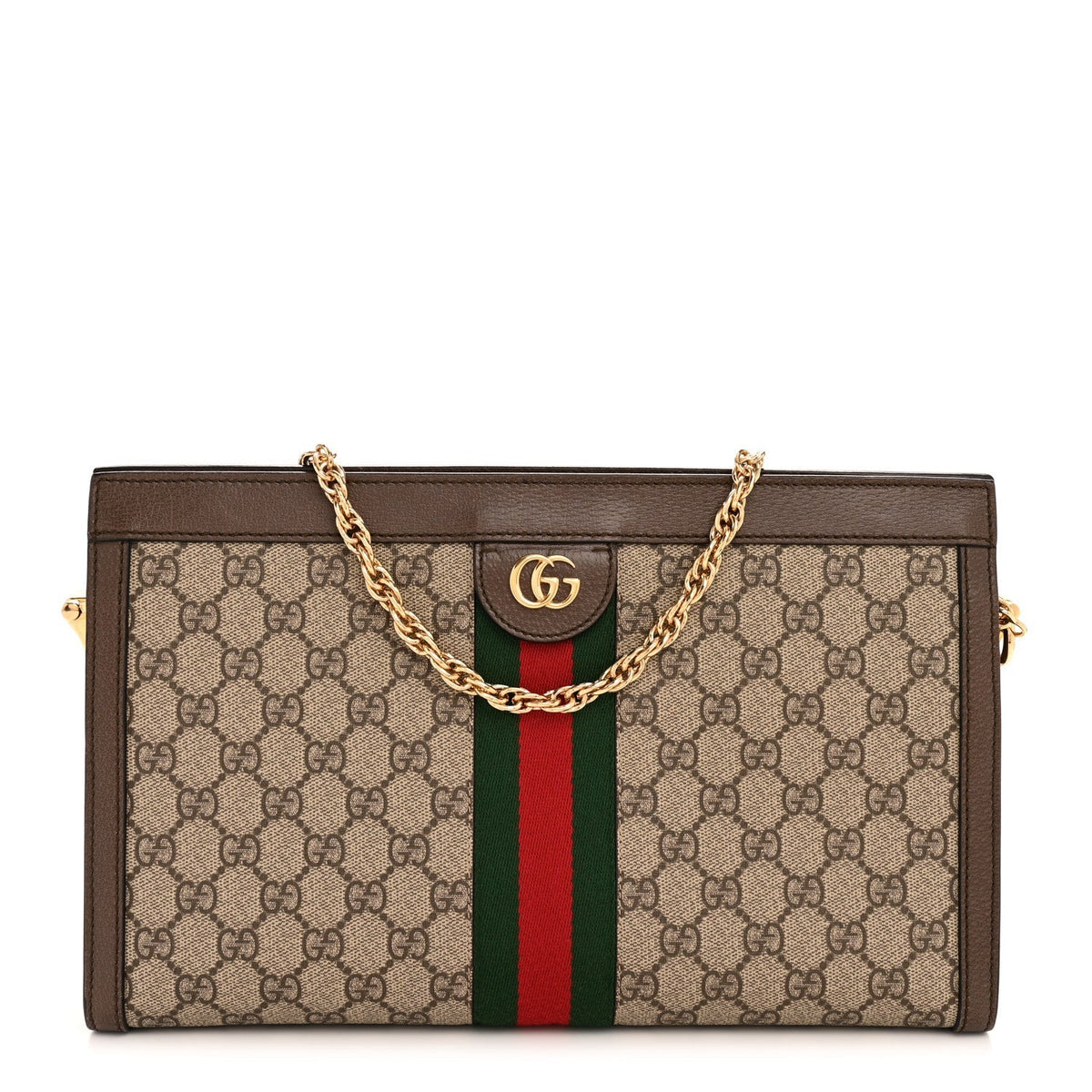 GG Supreme Monogram Web Medium Ophidia Chain Shoulder Bag Brown
