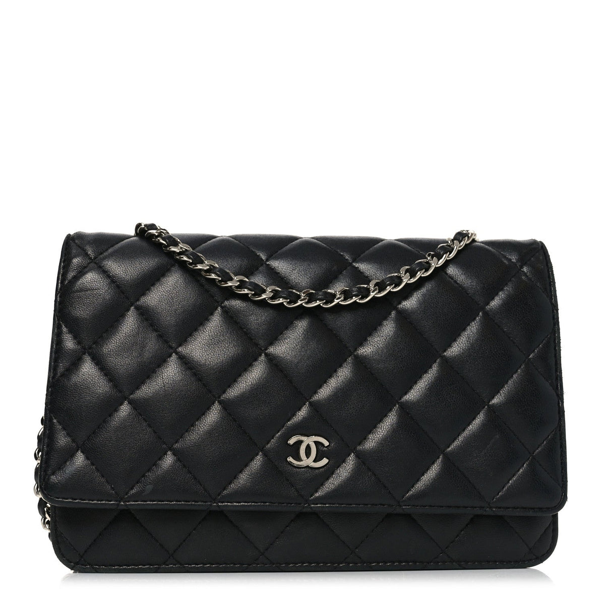 Lambskin Quilted Wallet On Chain WOC Black