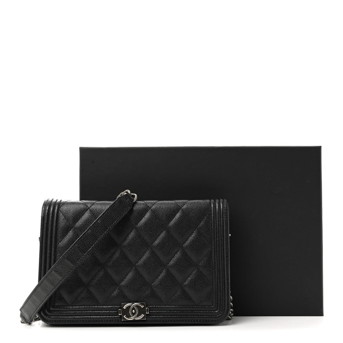 Caviar Quilted Boy Wallet On Chain WOC Black