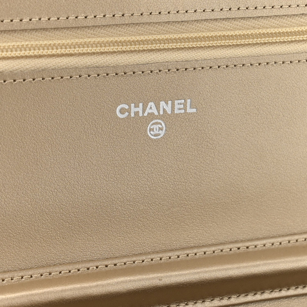Metallic Lambskin Quilted Wallet On Chain WOC Gold Black