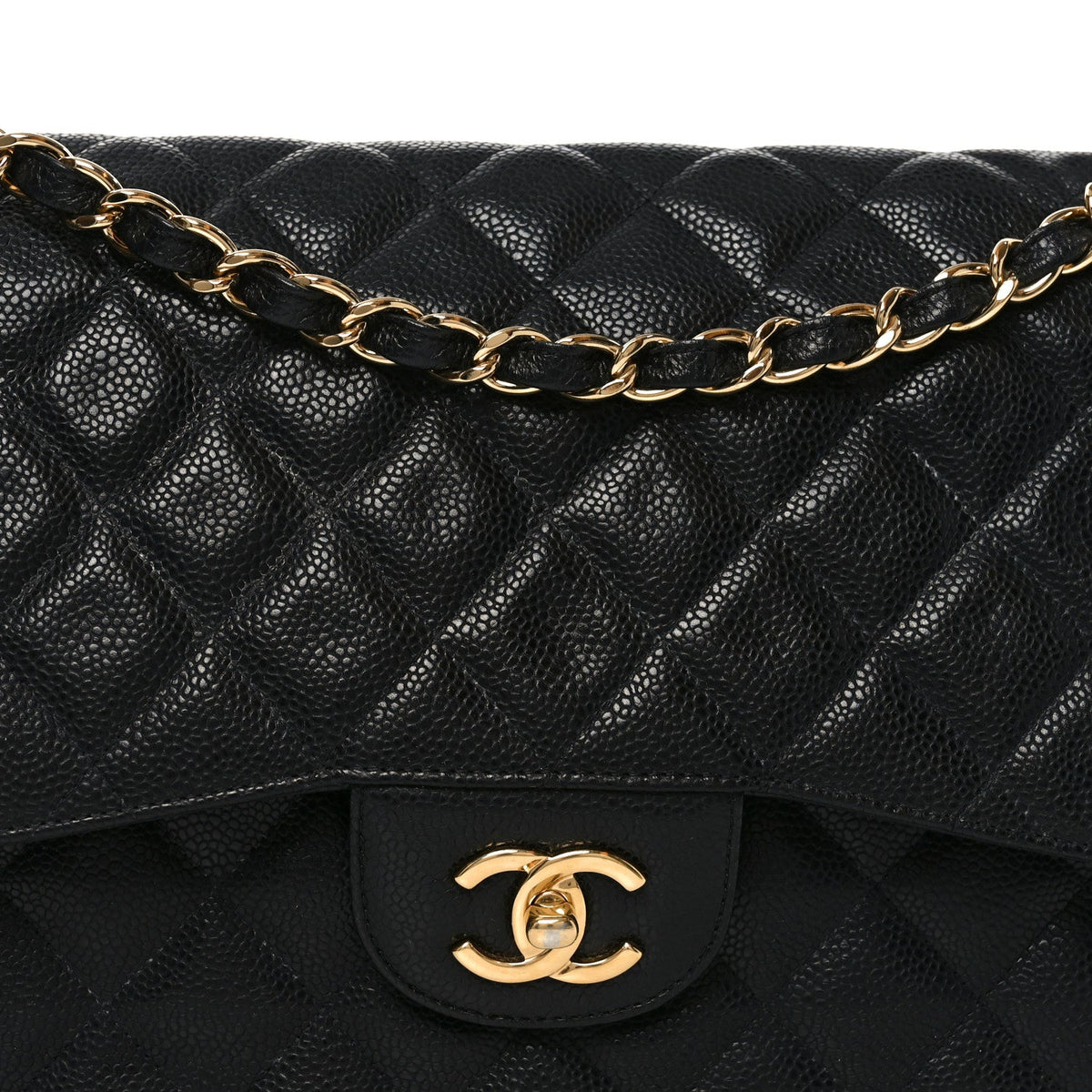 Caviar Quilted Jumbo Double Flap Black