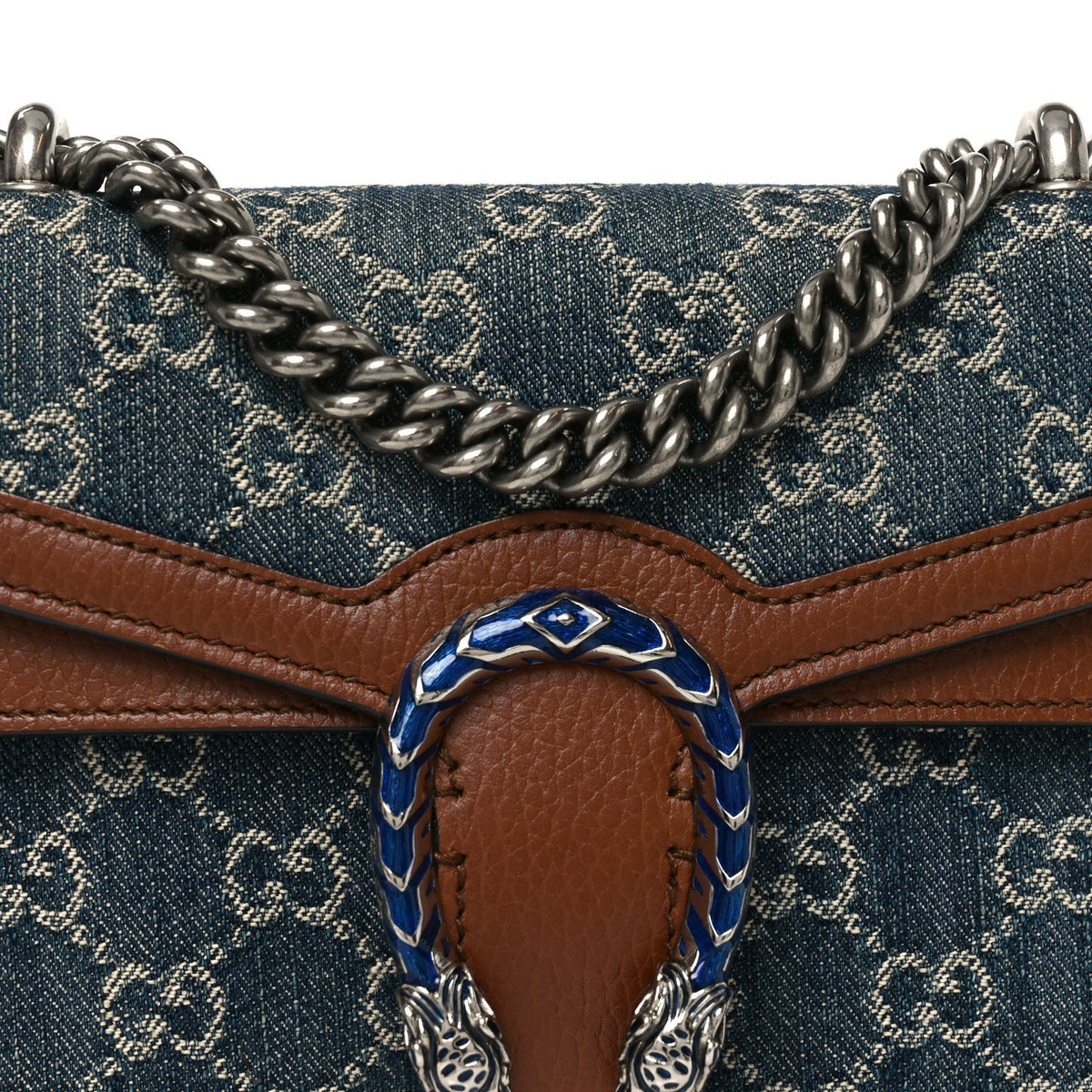 New Denim GG Monogram Dollar Calfskin Enamel Mini Dionysus Shoulder Bag Blue Tea Cuir Epilog Electric Blue