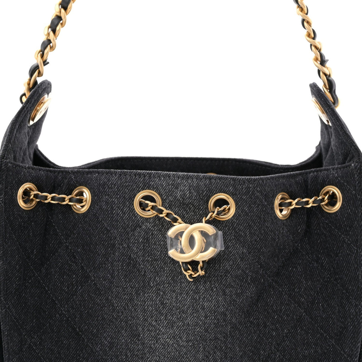 Washed Denim Quilted Mini Chanel 25 Handbag Black