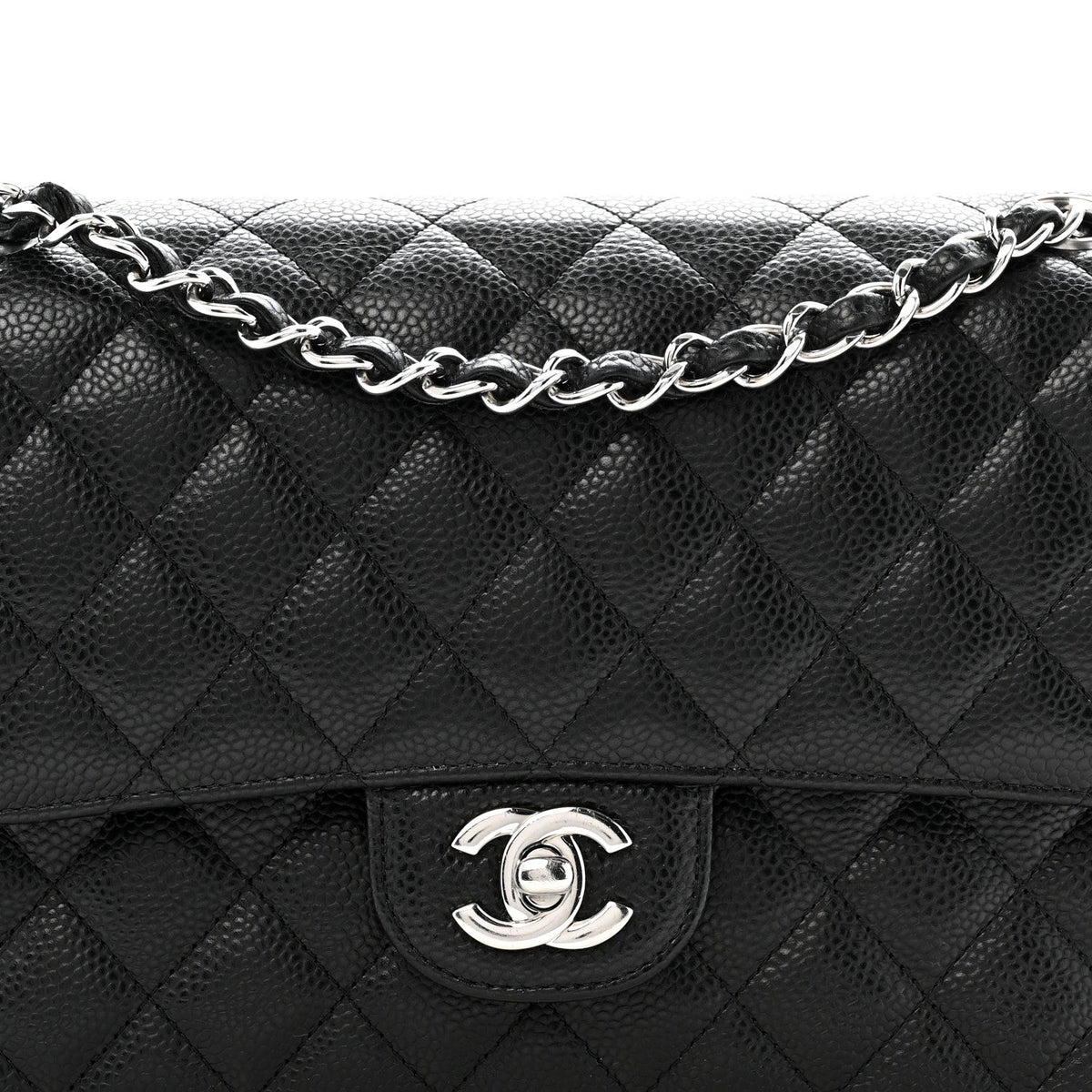 Caviar Quilted Medium Double Flap Black