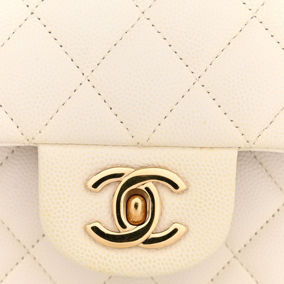 Caviar Quilted Medium Double Flap White