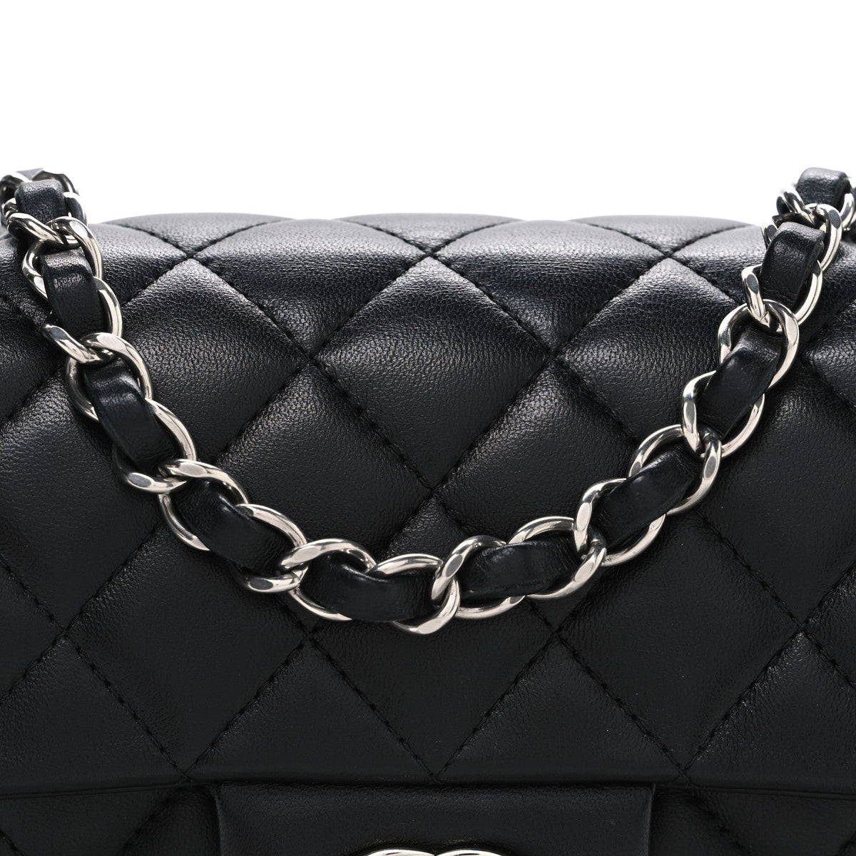 Lambskin Quilted Mini Rectangular Flap Black