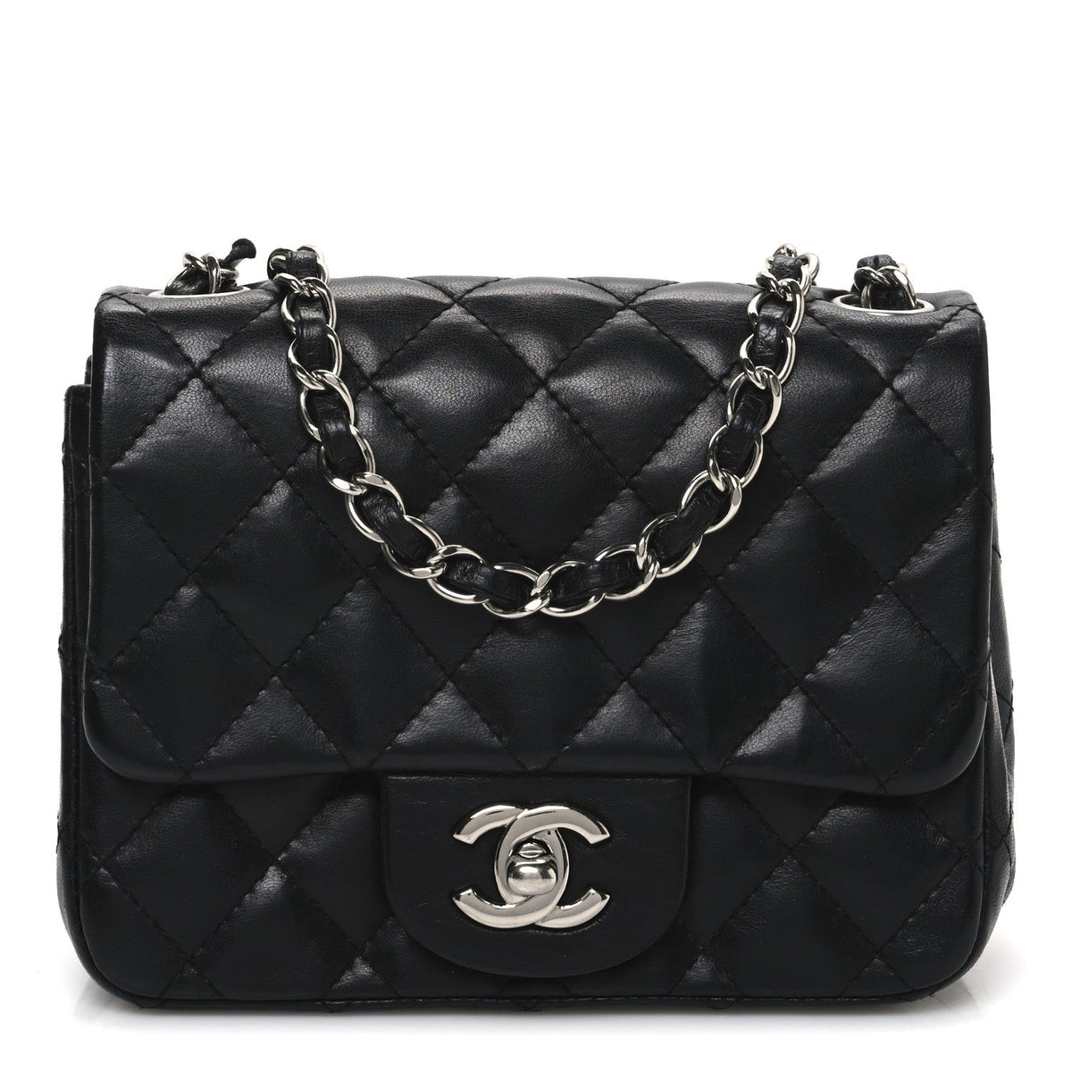 Lambskin Quilted Mini Square Flap Black