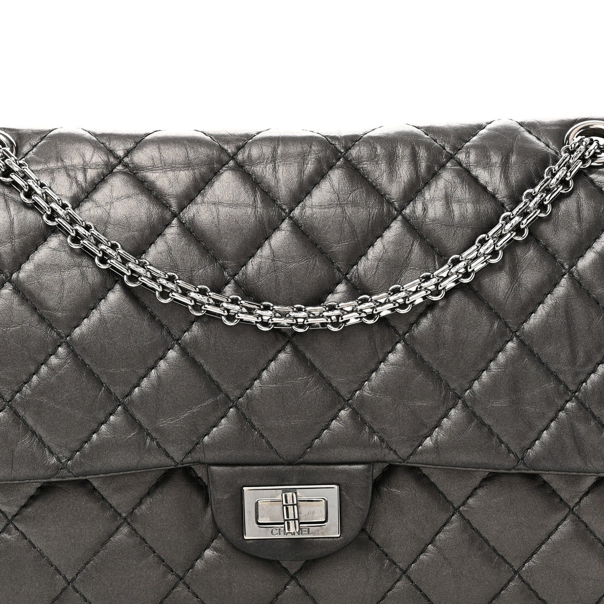 Metallic Aged Calfskin Quilted 2.55 Reissue 226 Flap Dark Grey