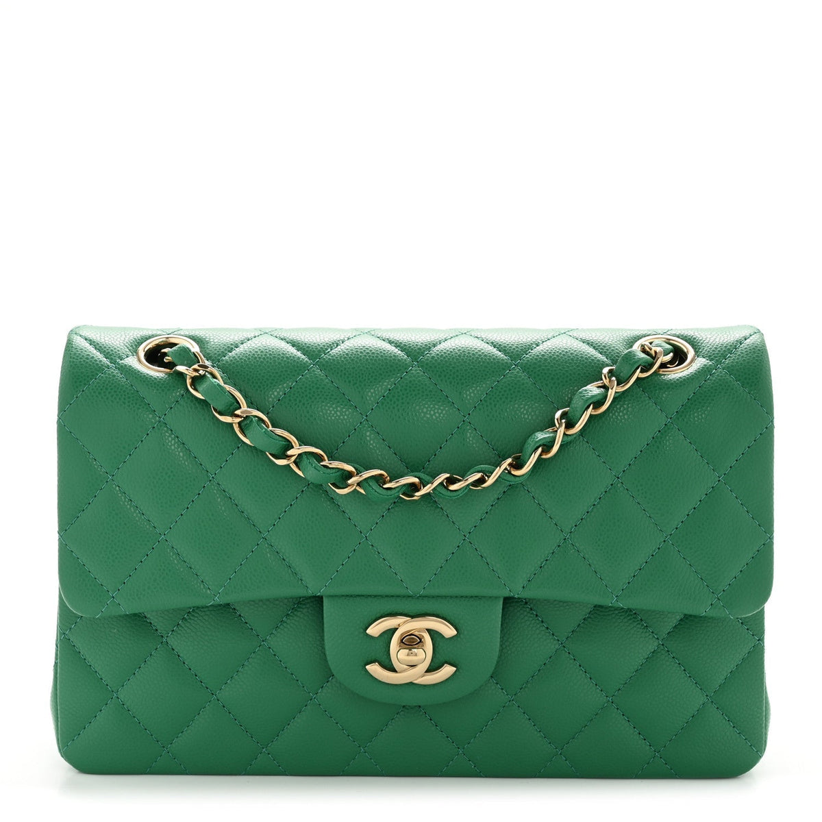 Caviar Quilted Small Double Flap Green