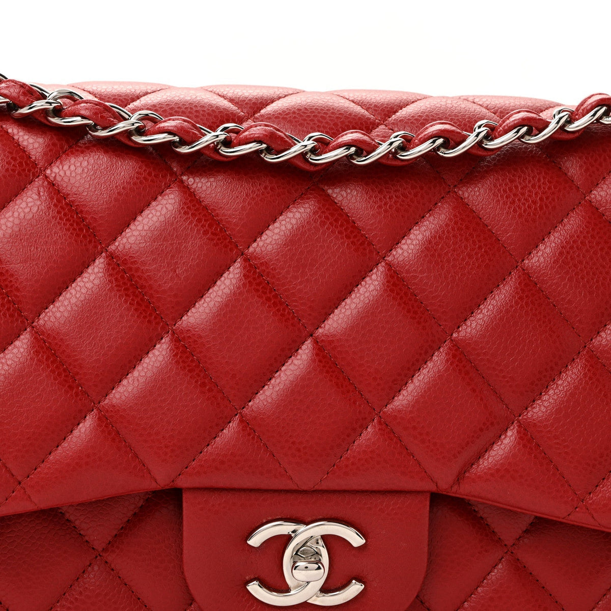 Caviar Quilted Jumbo Double Flap Dark Red